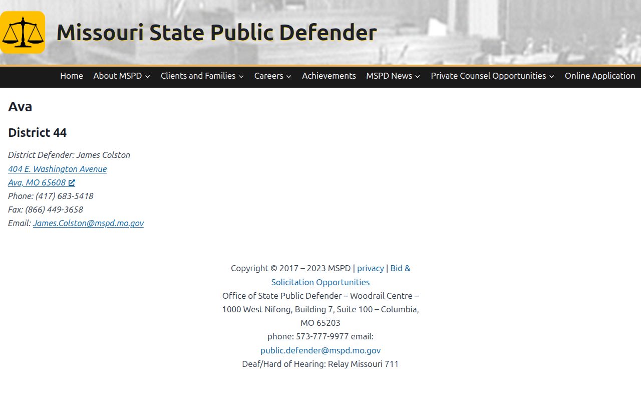 District 44 public defender office serving Ozark County criminal court cases