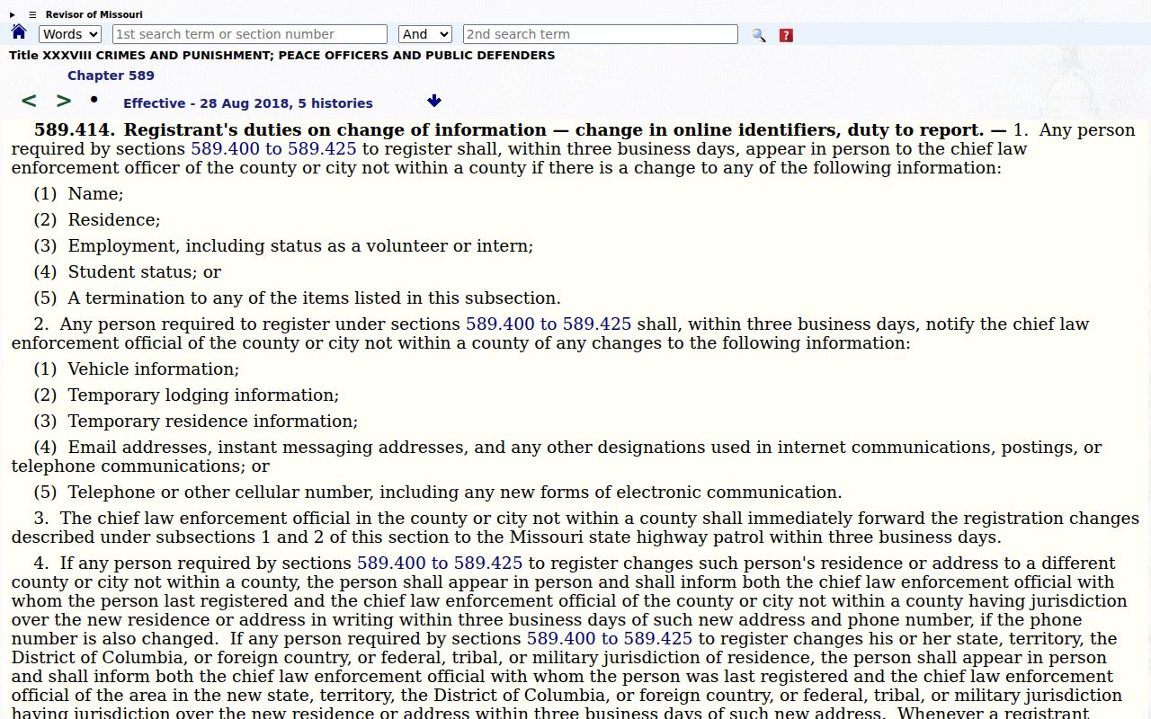 Missouri section 589.414 tier rules for an Ozark County sex offender lookup